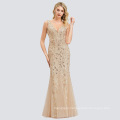 Plus Size Gold Sequined Evening Dresses V-Neck Elegant Women Formal Party Long Dresses